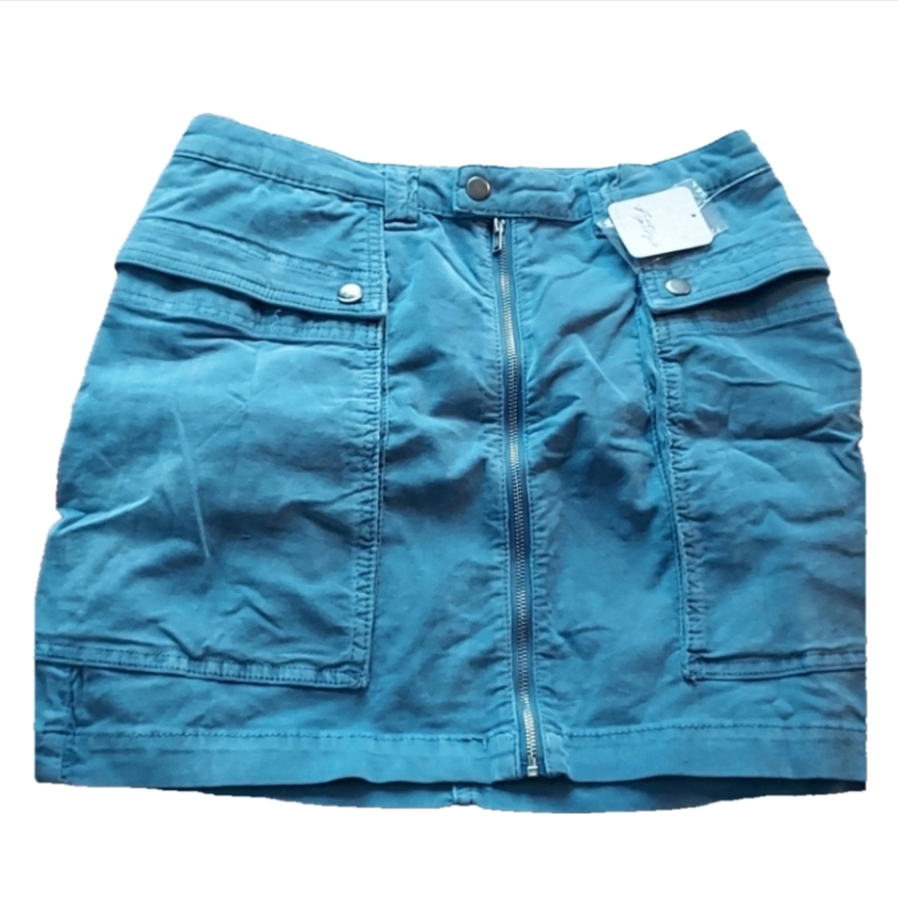 Free People Blue Cargo Mini Skirt with Side Pockets